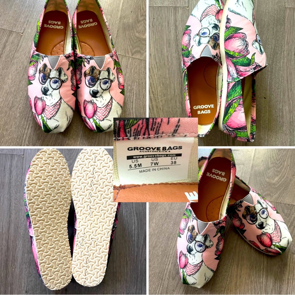New Groove Bags casual shoes. Pink Jack Russel Terrier Design.